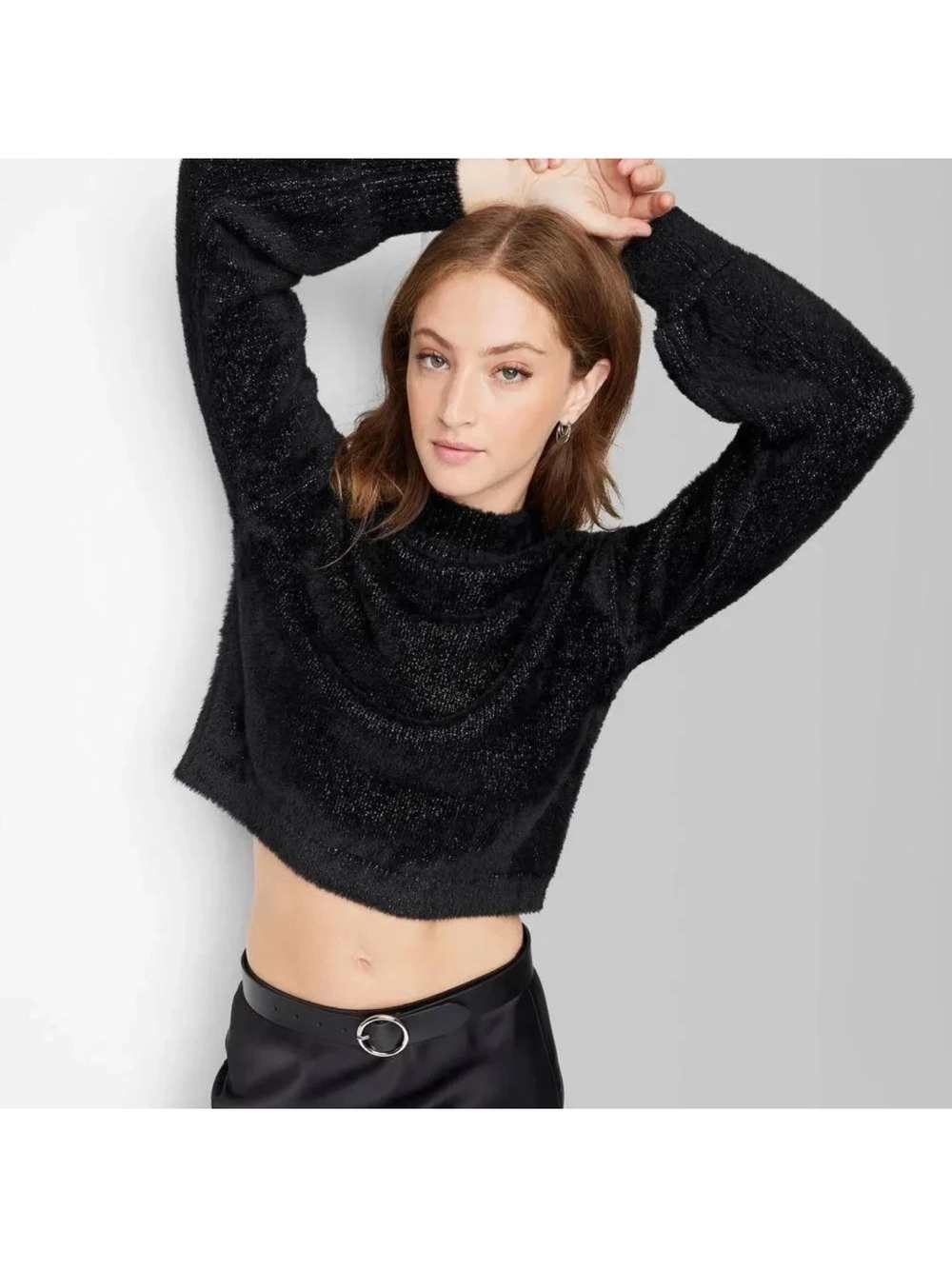 Wild Fable Black Shimmer Mock Turtleneck Sweater NEW WITH TAGS